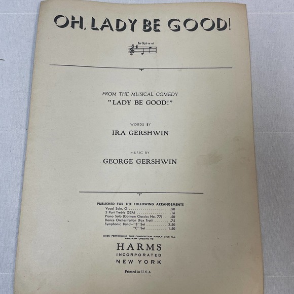 1924 Oh Lady Be Good Ira George Gershwin Musical Comedy Piano Sheet Music - Picture 1 of 3